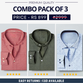 Combo Pack of 3 Men’s Formal Shirts – Stylish & Versatile Collection (Half & Full Sleeves, With/Without Pockets) (FS-55)
